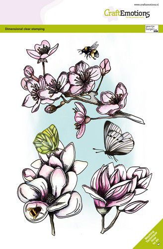 craftemotions clearstamps a5 bloesem magnolia gb dimensional stamp 0222
